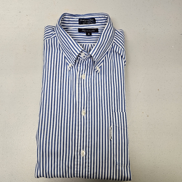Faconnable Shirt Mens 6/17L Blue Striped Long Sleeve Button Up Casual - Picture 7 of 7